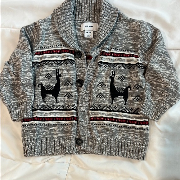 Old Navy Gray Cardigan with Llama Design - Picture 1 of 4